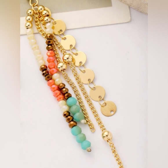 Trendy Festival Earrings | Gold Discs + Beaded Tassels - Picture 4 of 8